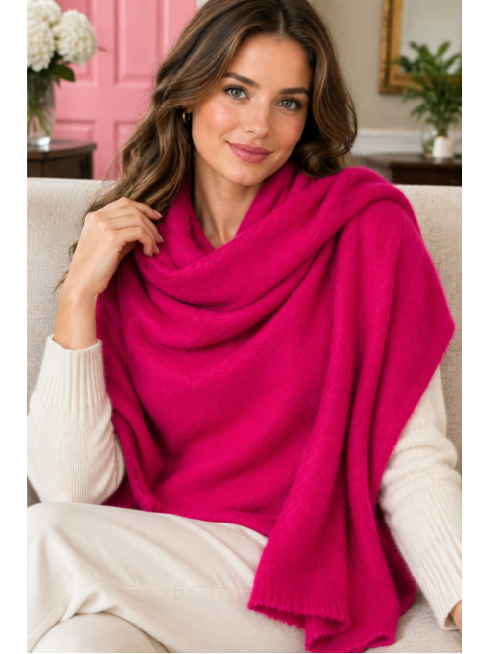 REPEAT 100% Luxurious Cashmere Large 80x30 Fuchsia Pink Blanket Shawl